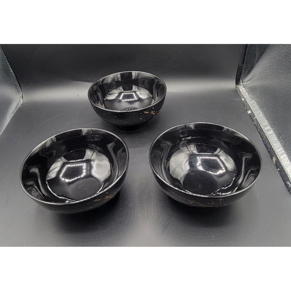3 Porcelain Black Gold Marble Splash LOVECASA Bowls 6” X 3”
